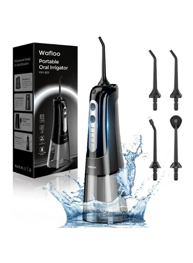 WAFLOO Cordless Water Flosser for Teeth Cleaning, Portable Oral Irrigator with 4 Modes and 4 Jet Tips (Black, 300 mL) fx9oo