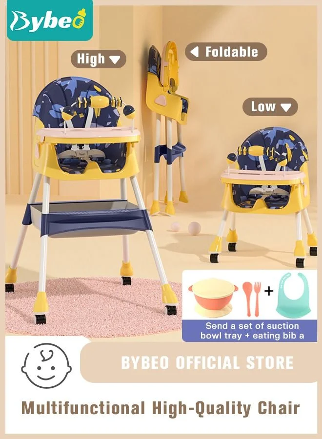 Bybeo Foldable Baby High Chair with Adjustable Recline and Removable Tray (Toddler, 4 Wheels) pm7ic