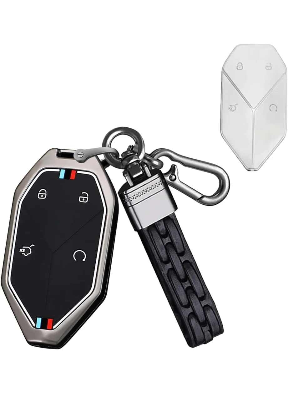 NOSKIN Premium Metal and Silicone Key Fob Cover with Leather Keychain for Automotive Remote Protection (Full Coverage, 1 Piece) i7obb