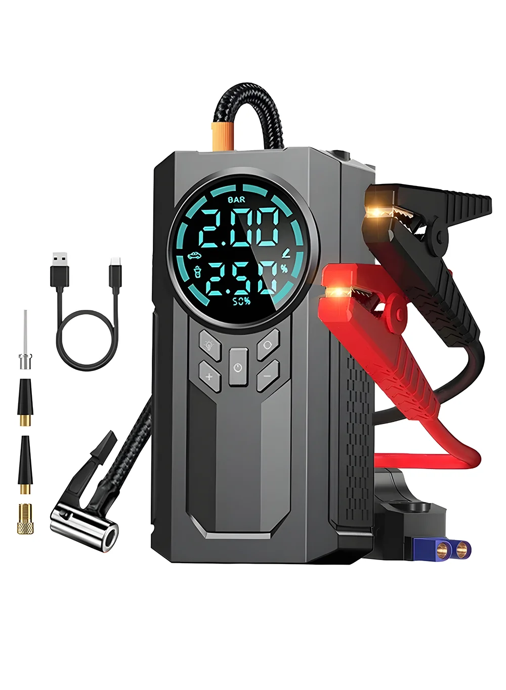 EzzySo Portable Cordless Car Jump Starter and Tire Inflator Air Compressor with LED Display and Power Bank (Multi-Function, 1 Unit) eokql