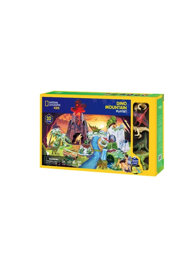 CubicFun 3D Dinosaur Mountain Puzzle Playset with 6 Figures and Play Mat (54-Pieces, Educational STEM Toy for Kids) 56w64