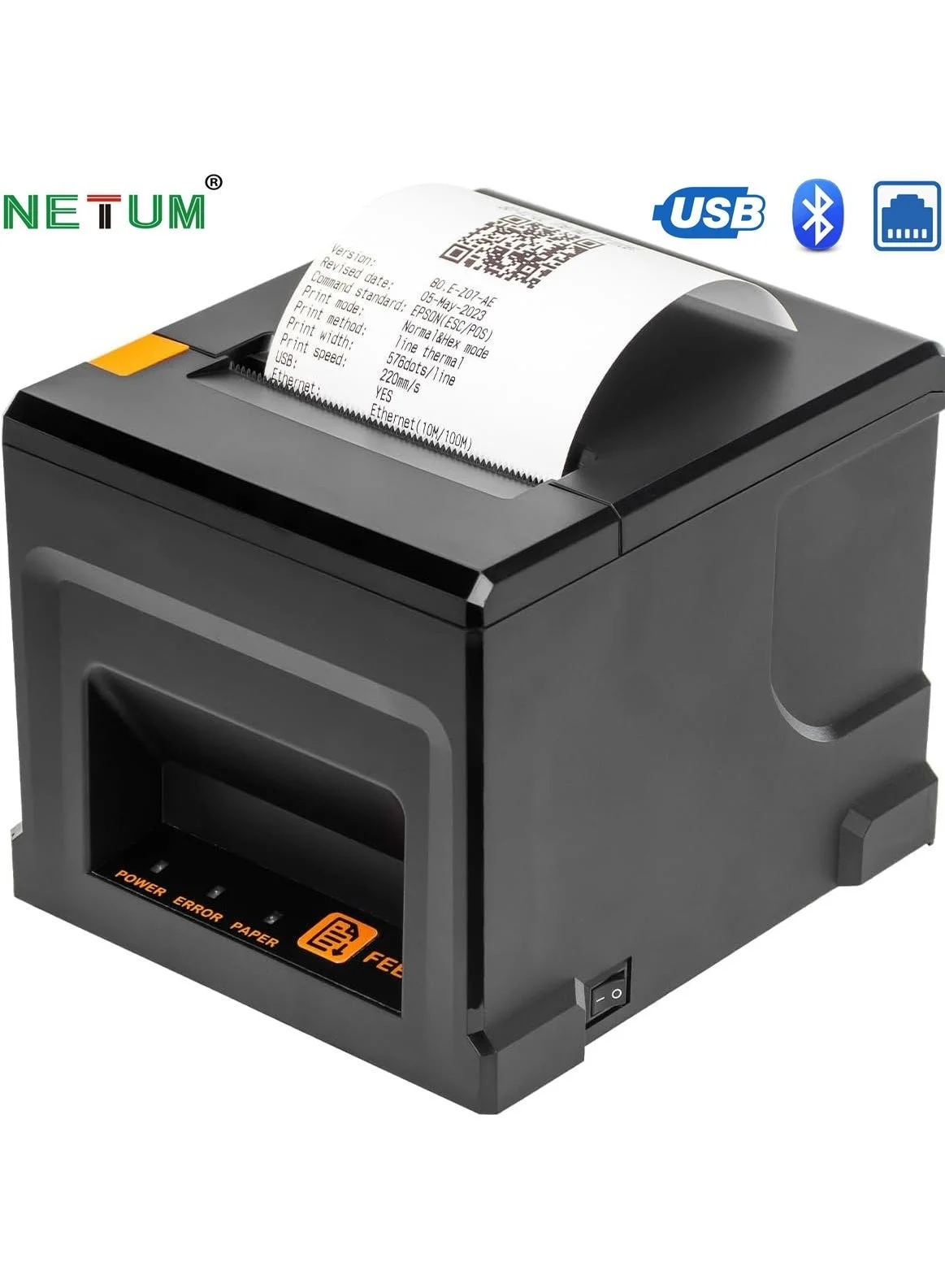 NETUM 3-in-1 Thermal Receipt Printer 80mm High-Speed POS System with Auto Cutter and USB Ethernet Bluetooth Connectivity (Black, 80mm) rz6vt