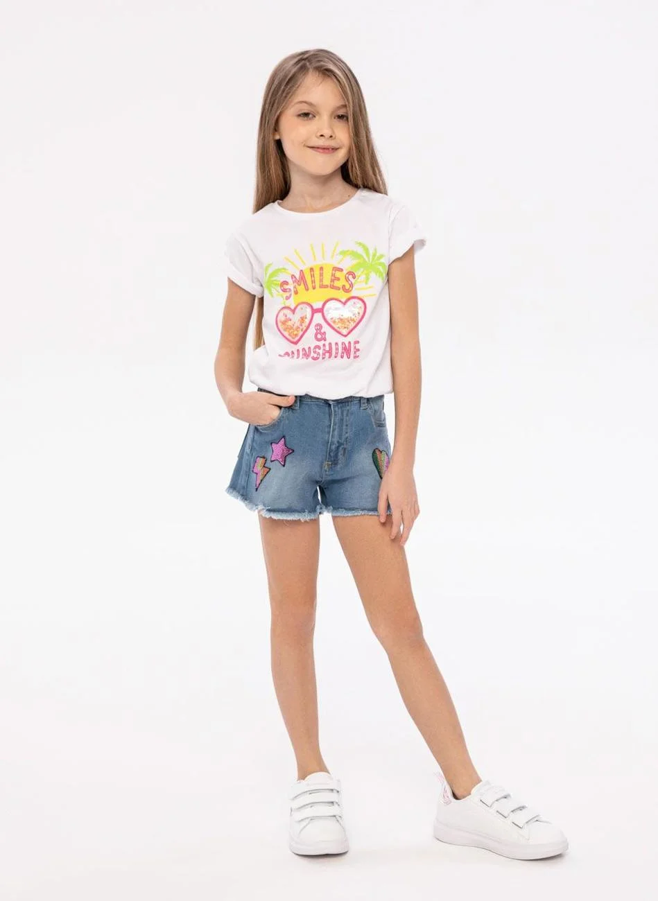 MINOTI Girls T-Shirt Neon Graphic Print Premium Cotton Casual Top (White, 128 cm) u64dh