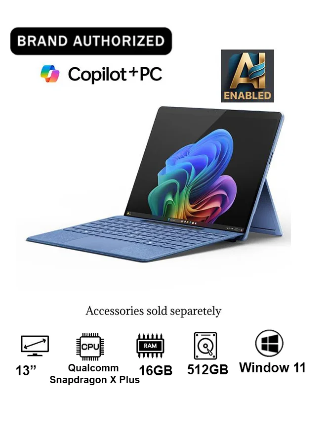 Premium 13-Inch Copilot+ PC Laptop, 12-Core Processor, 16GB RAM, 512GB SSD, Windows 11 English/Arabic, Sapphire ptf0r