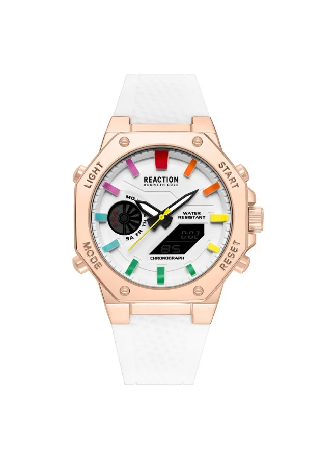 Kenneth Cole Reaction Men's Analog Digital Watch with Silicone Strap (White, 46mm) 35lf3