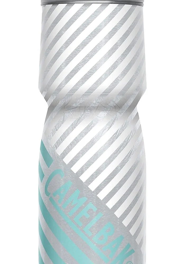 Premium Insulated Cycling Water Bottle - Easy Squeeze Design - Fits Standard Bike Cages - (Grey/Teal Stripe, 710 mL) l5mxw