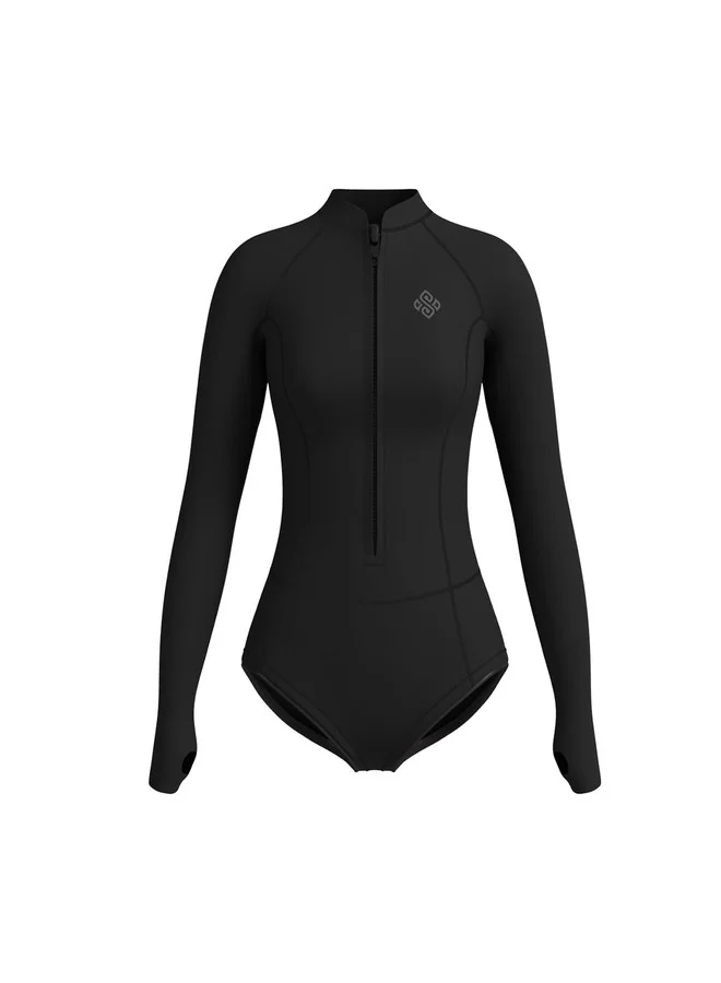 Premium Womens Shorty Wetsuit 2mm Neoprene Long Sleeve Swimsuit for Water Sports (Black, Medium) xkkve