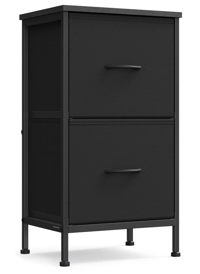 Premium Storage Dresser with 2 Fabric Drawers, Steel and MDF Frame, Compact Organizer for Bedroom and Entryway (Black, 2-Drawer) jw420