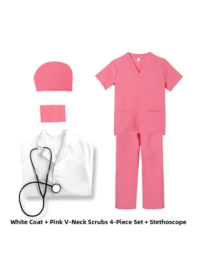 JAYATO Doctor Costume Kit for Kids, Pretend Play Nurse Uniform Set with Stethoscope and Medical Accessories (Pink, 110cm) fm99g