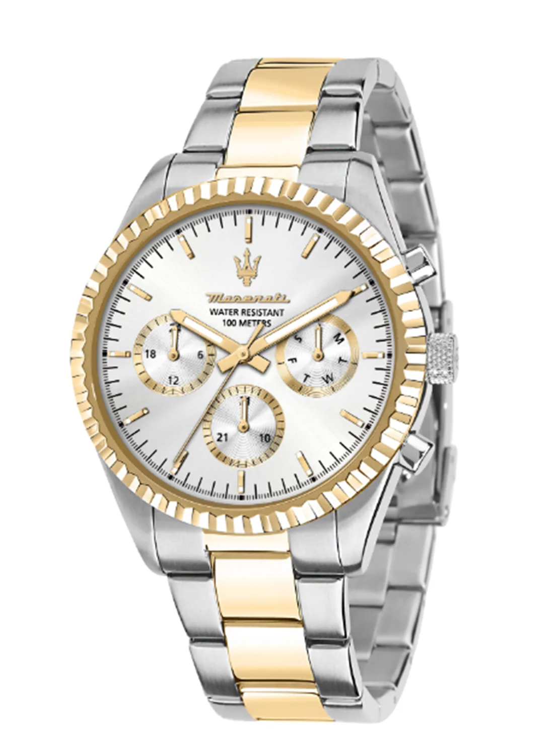 Premium Gold Stainless Steel Analog Watch with White Dial (43 mm) for Men 8q87o