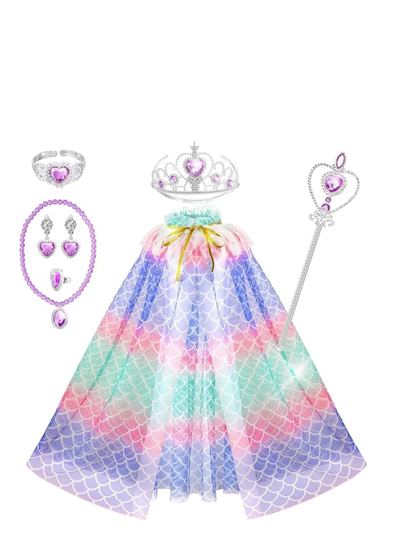 SYOSI Princess Cape Costume Set with Tiara Wand and Jewelry Accessories for Kids (One Size) usvax