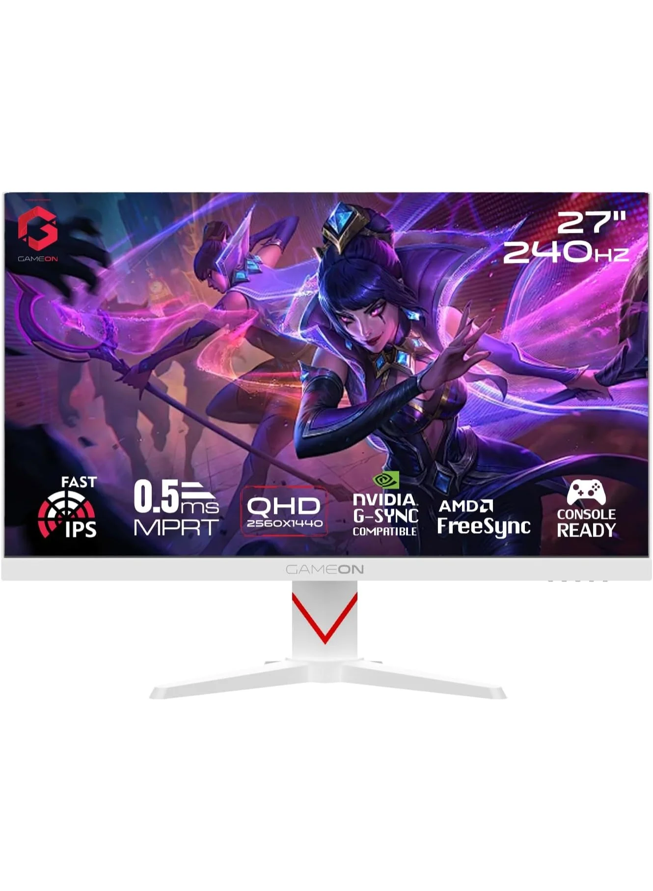 GAMEON 27 Inch QHD Gaming Monitor 240Hz Fast IPS 0.5ms HDR400 HDMI 2.1 DisplayPort (White, 27 Inch) d16ti
