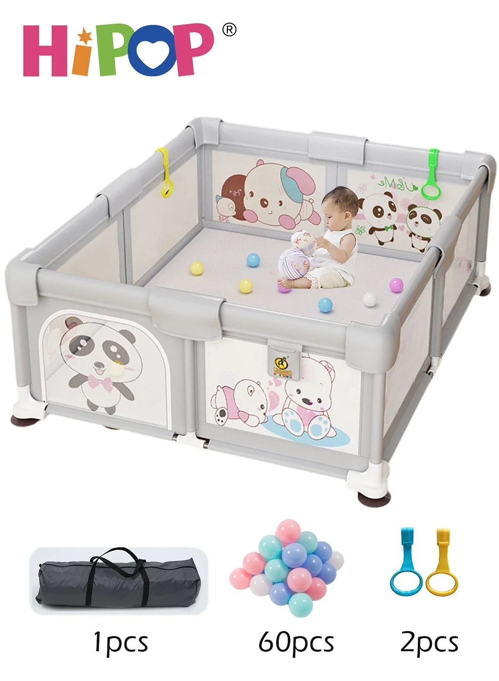 HIPOP Baby Playpen with Safety Fence and Climbing Mat (200x180cm, 60 Sea Balls) - Indoor Play Activity Center for Kids qgufw