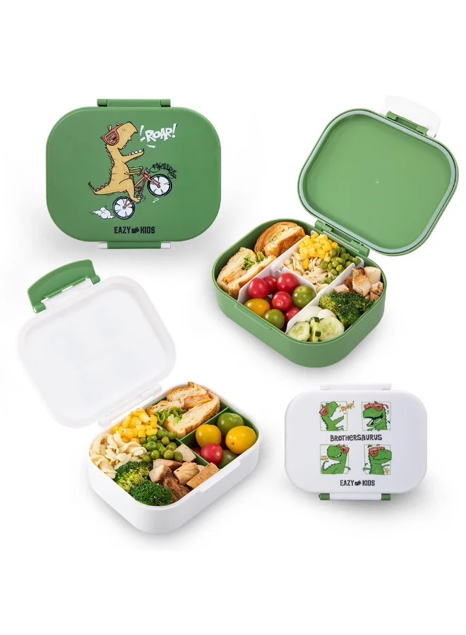 Eazy Kids Bento Lunch Box Set (2-Piece) Leakproof Food Containers with Compartments (Dino Green, 1200mL + 760mL) yau6e