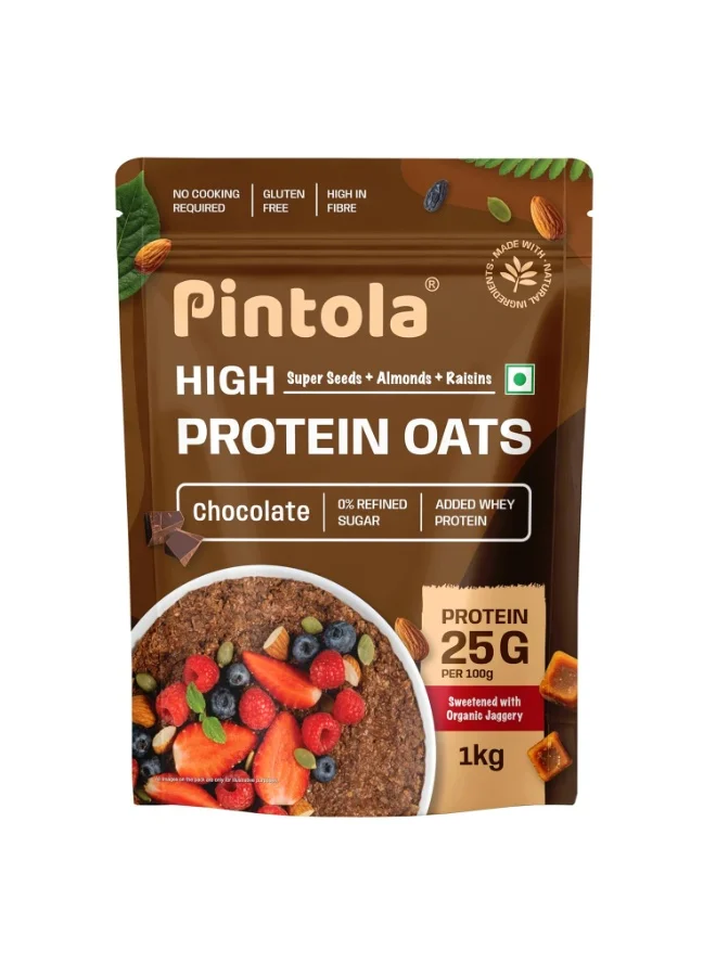 Pintola High Protein Rolled Oats with Dark Chocolate Almonds and Seeds (1kg) ofexn