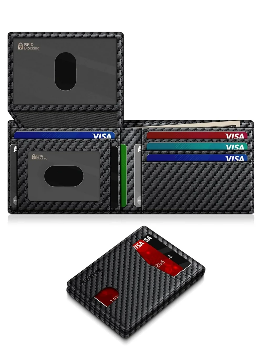 PULUZ Slim Bifold Wallet for Men RFID Blocking Leather Credit Card Holder with 14 Card Slots and 2 ID Windows (Black, 11cm x 8cm) hqpaf