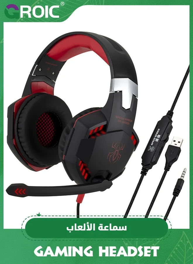 GROIC Professional Gaming Headset with Noise Isolating Microphone and Surround Sound (Red, Over-Ear) i0d3g