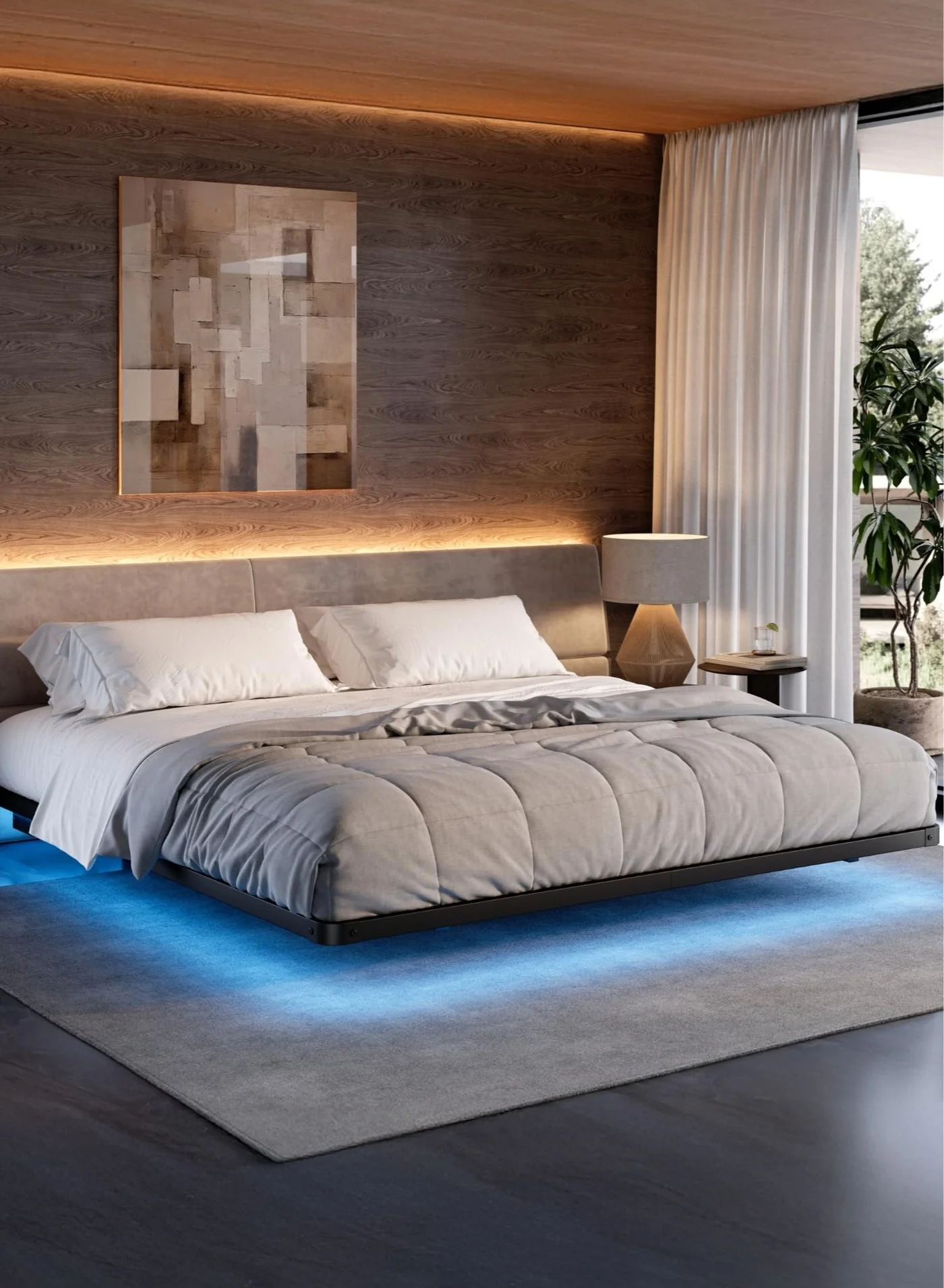 Yanara Floating Platform Bed Frame with LED Lights, Modern Minimalist Metal Base, Sturdy Noiseless Design for Bedroom (180x200 cm) otx6l