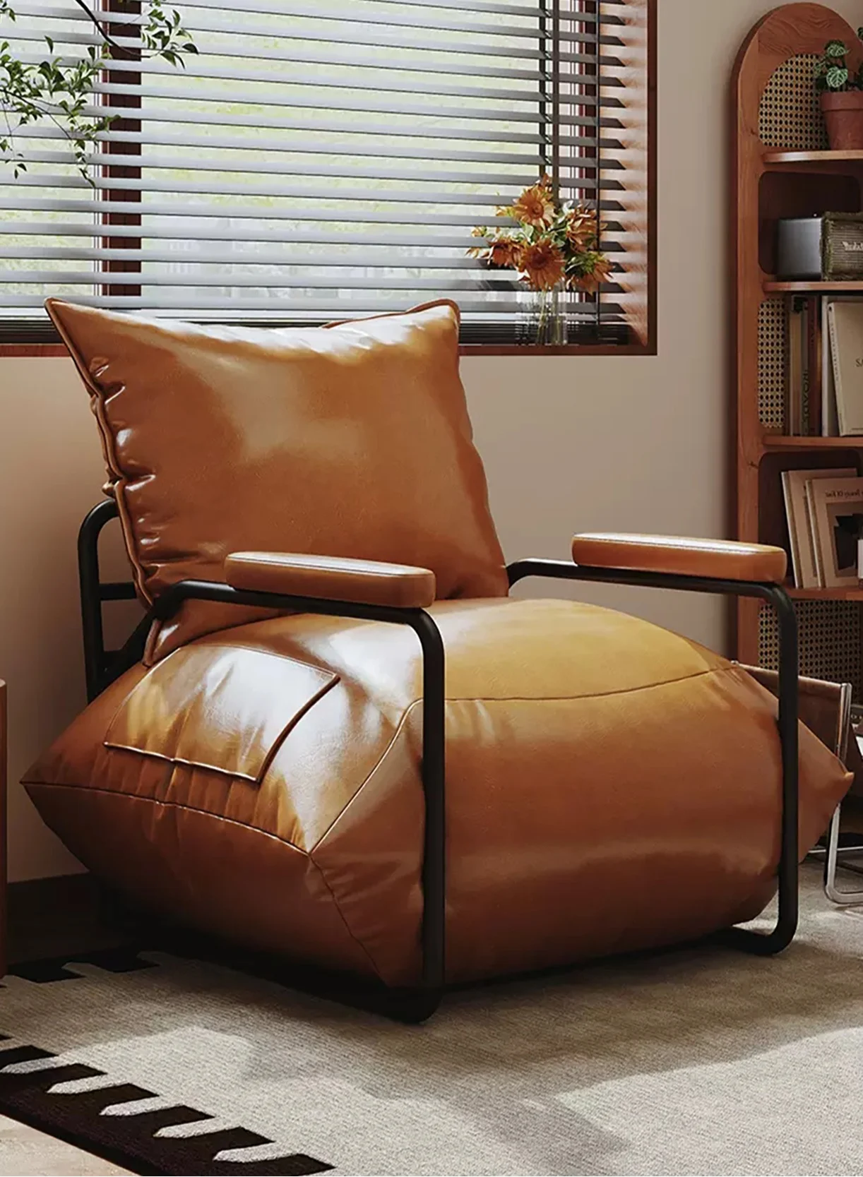 Merry Moments Minimalist Upholstered Lounge Chair Premium Fabric Armchair for Living Room Bedroom (Orange, 75x65x73 cm) 04mdp