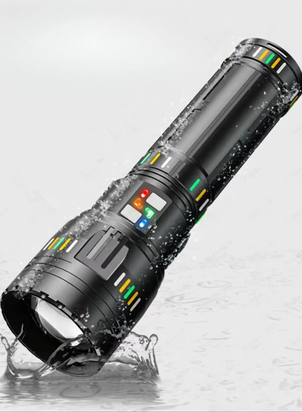 YEMAO High-Power LED Flashlight 100W Rechargeable Zoomable Search Light (Black, 1 Unit) 4v41k