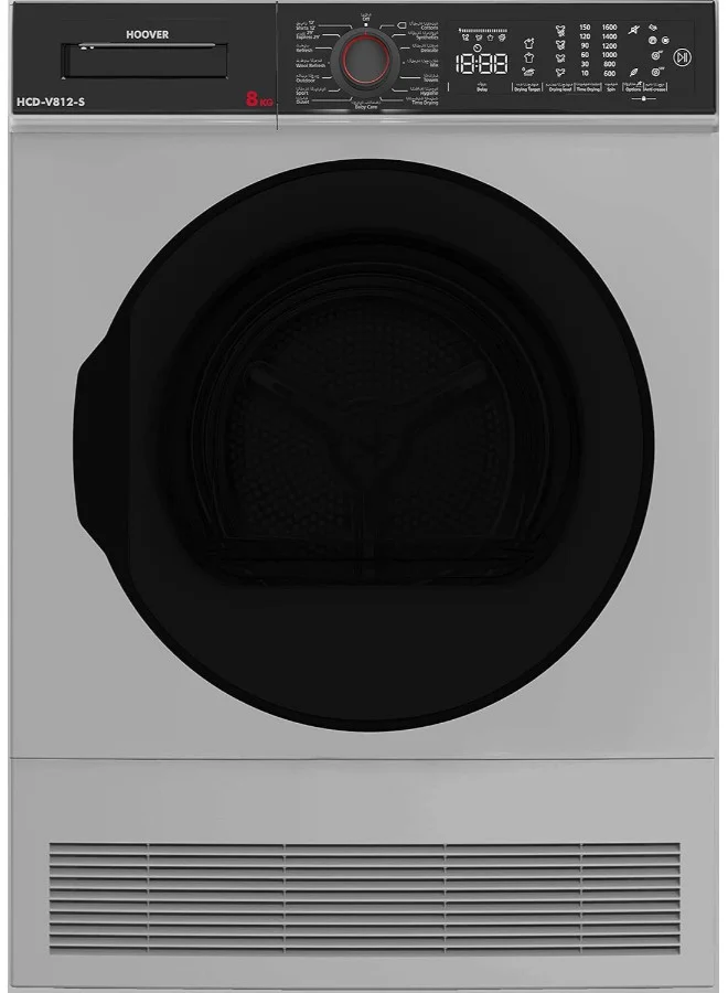 Premium Freestanding Condenser Clothes Dryer 16-Function Sensor Drying (Silver, 8 kg) ykq7i
