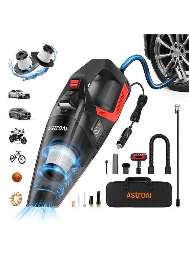 Portable Handheld Car Vacuum Cleaner Cordless High-Power Suction with LED Light and Multi-Purpose Attachments (Red) elbxt