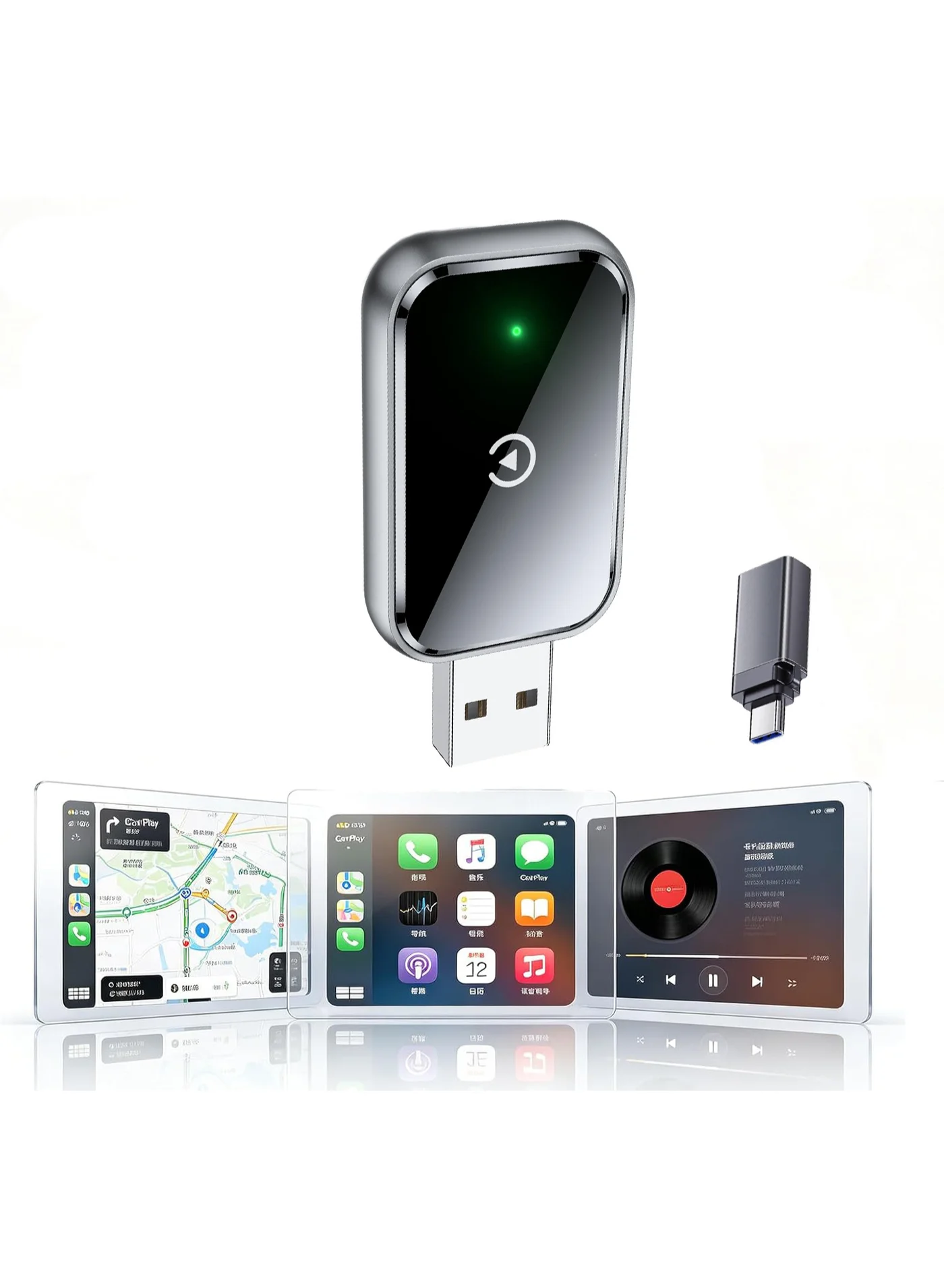 SYXUMLKLS Wireless CarPlay Adapter for Android and iOS, Premium Wired to Wireless Converter with USB and USB-C Cables (Universal Fit) 0g990