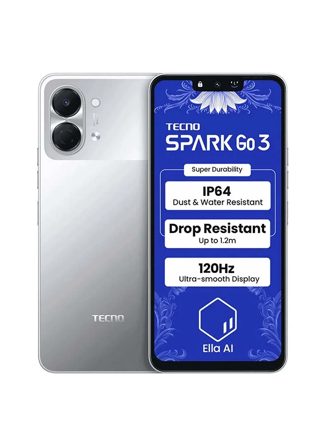 TECNO Spark Go 3 Smartphone 4G LTE 128GB 4GB RAM Dual Sim (Titanium Grey, 6.75 inch) zguhd