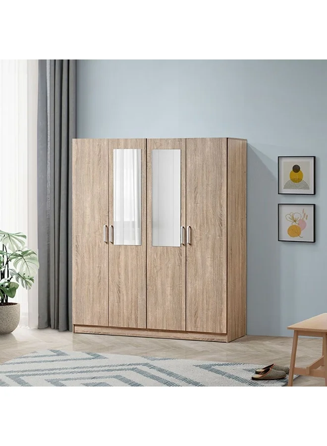 Danube Home Supreme 4-Door Wardrobe with Mirror (French Sonoma Oak, 180 cm x 200 cm) 40tfx