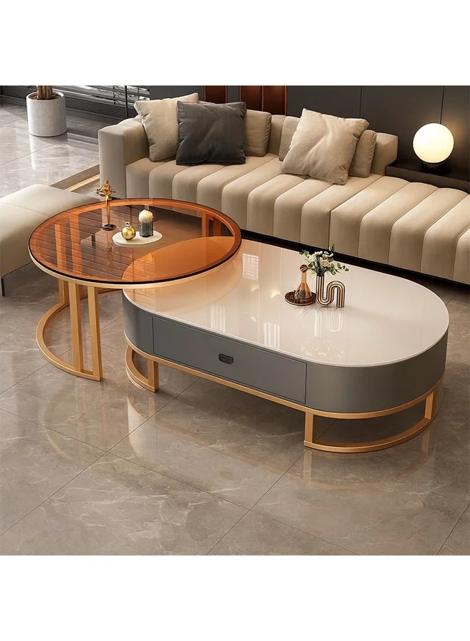 Keke Modern Coffee Table Side Table with Gold Frame (White, 100cm) iqldu