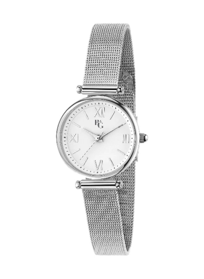 B&G Women's Silver Round Analog Quartz Watch with Stainless Steel Band (32mm) 2lrq5