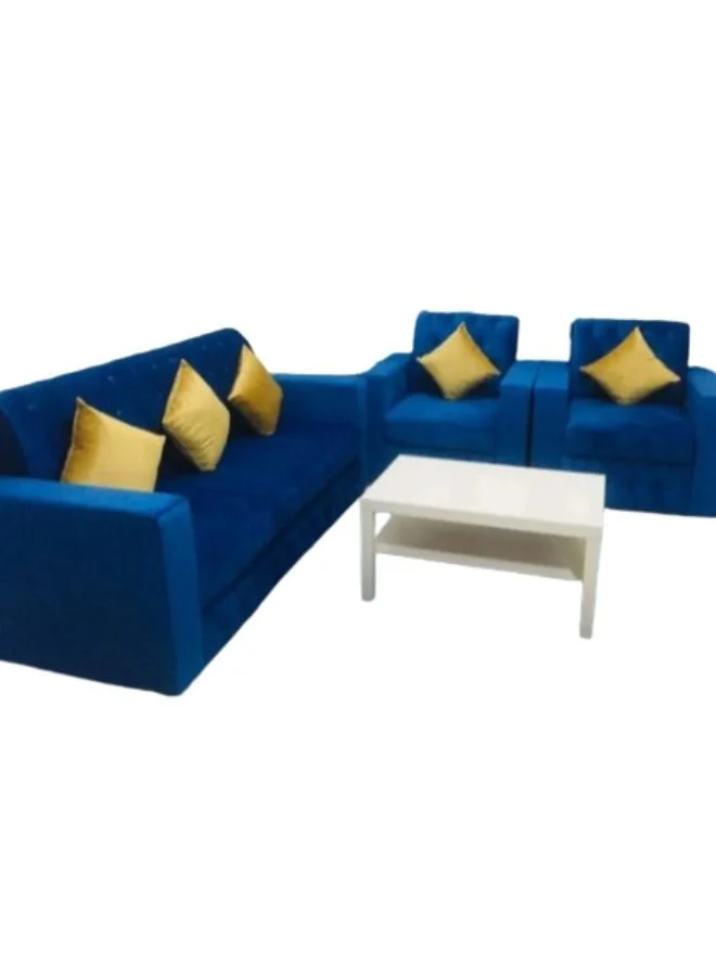 Maharat Al Bahar 5-Seater Fabric Sofa Set with 5 Pillows (Blue, 190x80x80 cm) w7y98