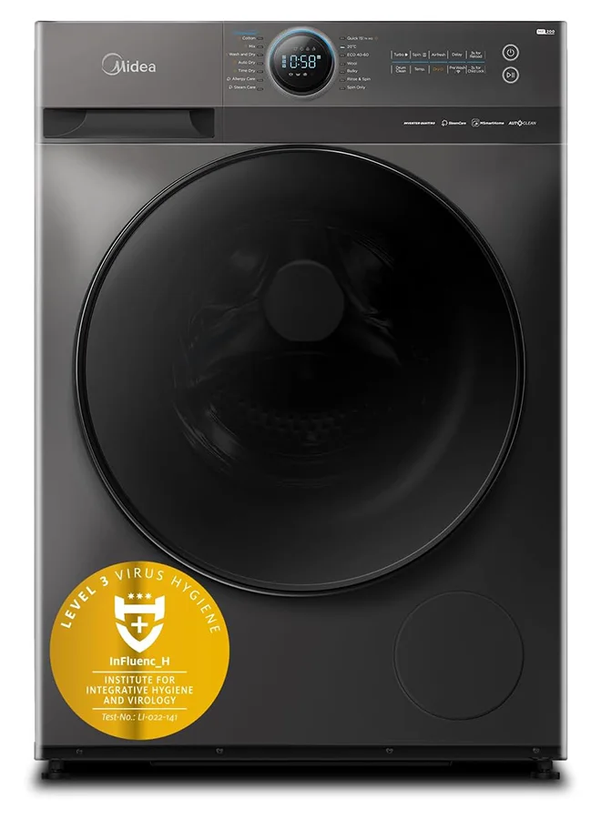 Midea Smart Washer Dryer Front Load 12kg/8kg Capacity with BLDC Inverter Motor and Wi-Fi Connectivity (Titanium, 1400 RPM) 8qlge