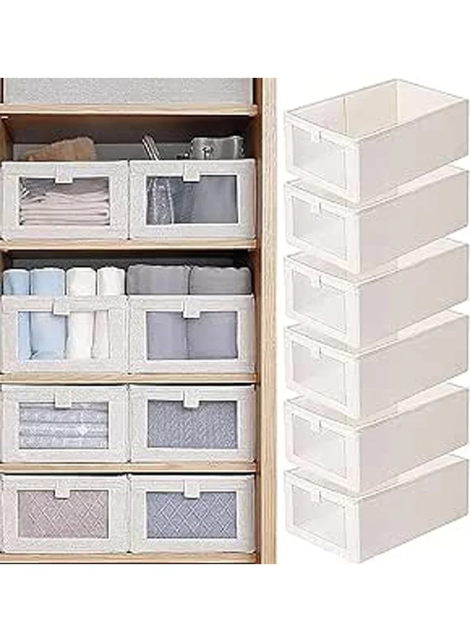 DUNISO Foldable Wardrobe Storage Organizer Set, Visible Linen Clothing Drawer Bins with Handles (6-Piece Set, 40x30x20 cm) gzpkc