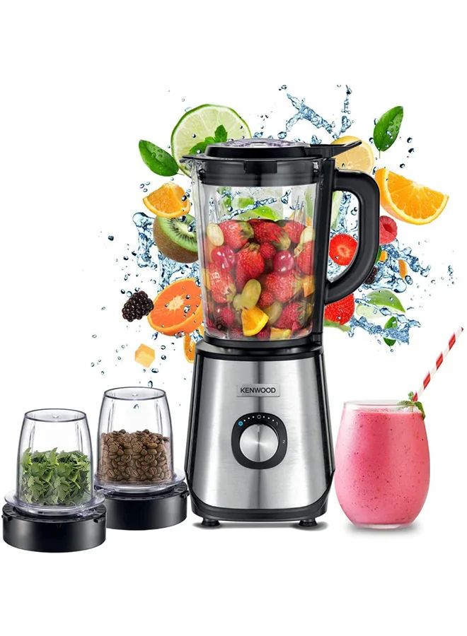 Premium Glass Blender Smoothie Maker with Grinder and Chopper Mill (Silver, 2 L, 1000 W) xbedy