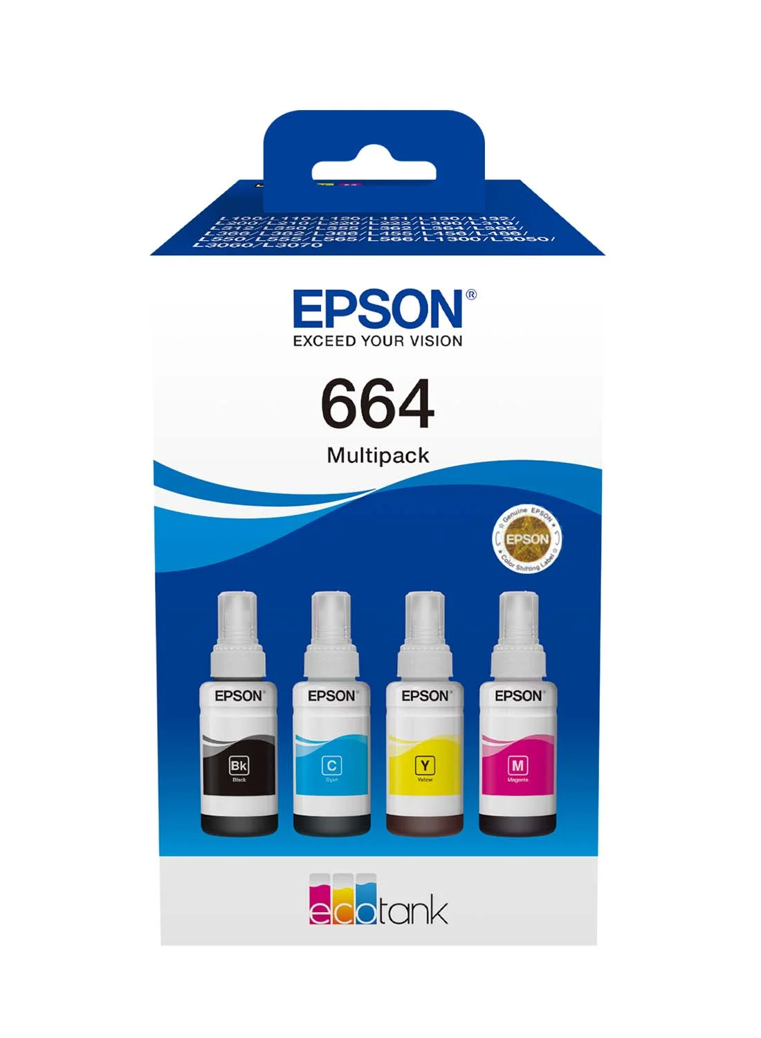 Premium Ink Refill Set for Ecotank Printers (4-Colour Multipack, 70 mL per unit) u4t5h