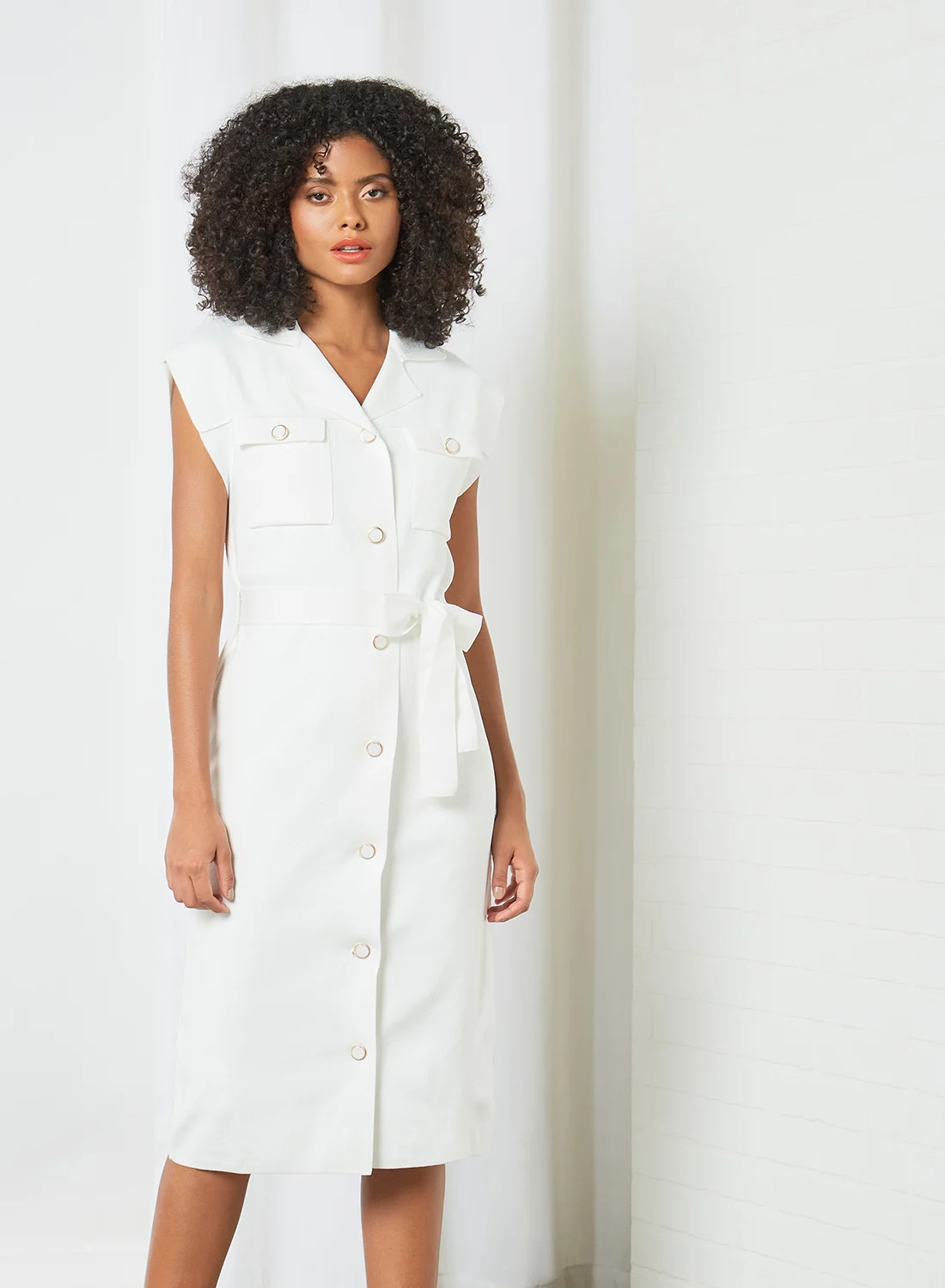 MANGO Button Midi Dress Elegant Casual Summer Style (White, Medium) 0d9kb