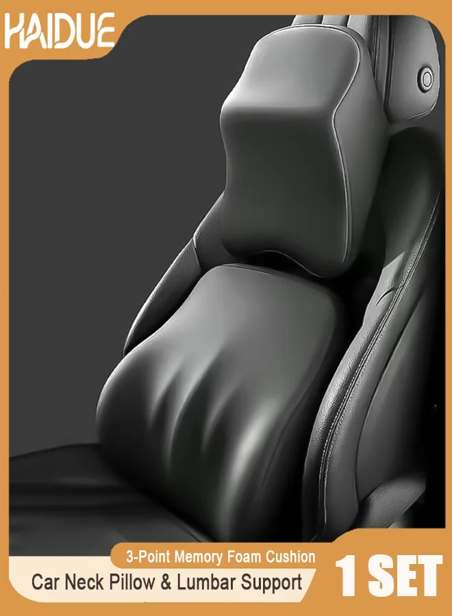 Haidue Car Neck Pillow and Lumbar Support Set (2-Piece Set, Black) Ergonomic Memory Foam Cushion for Driving Comfort 5ai07