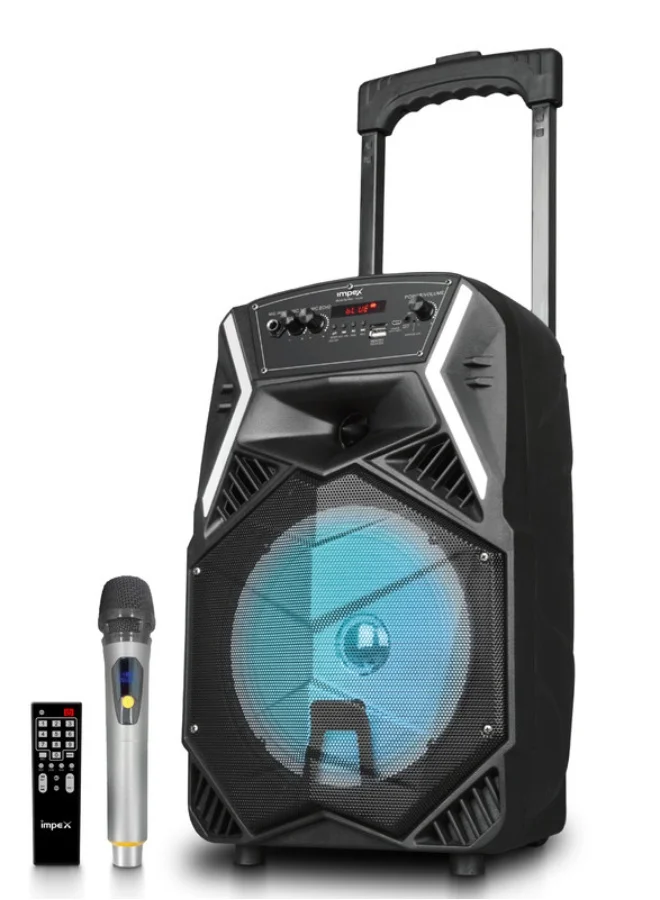 Impex Portable Trolley Speaker 25W Multimedia Sound System with Bluetooth Wireless Mic and LED Light (Black) cooq2