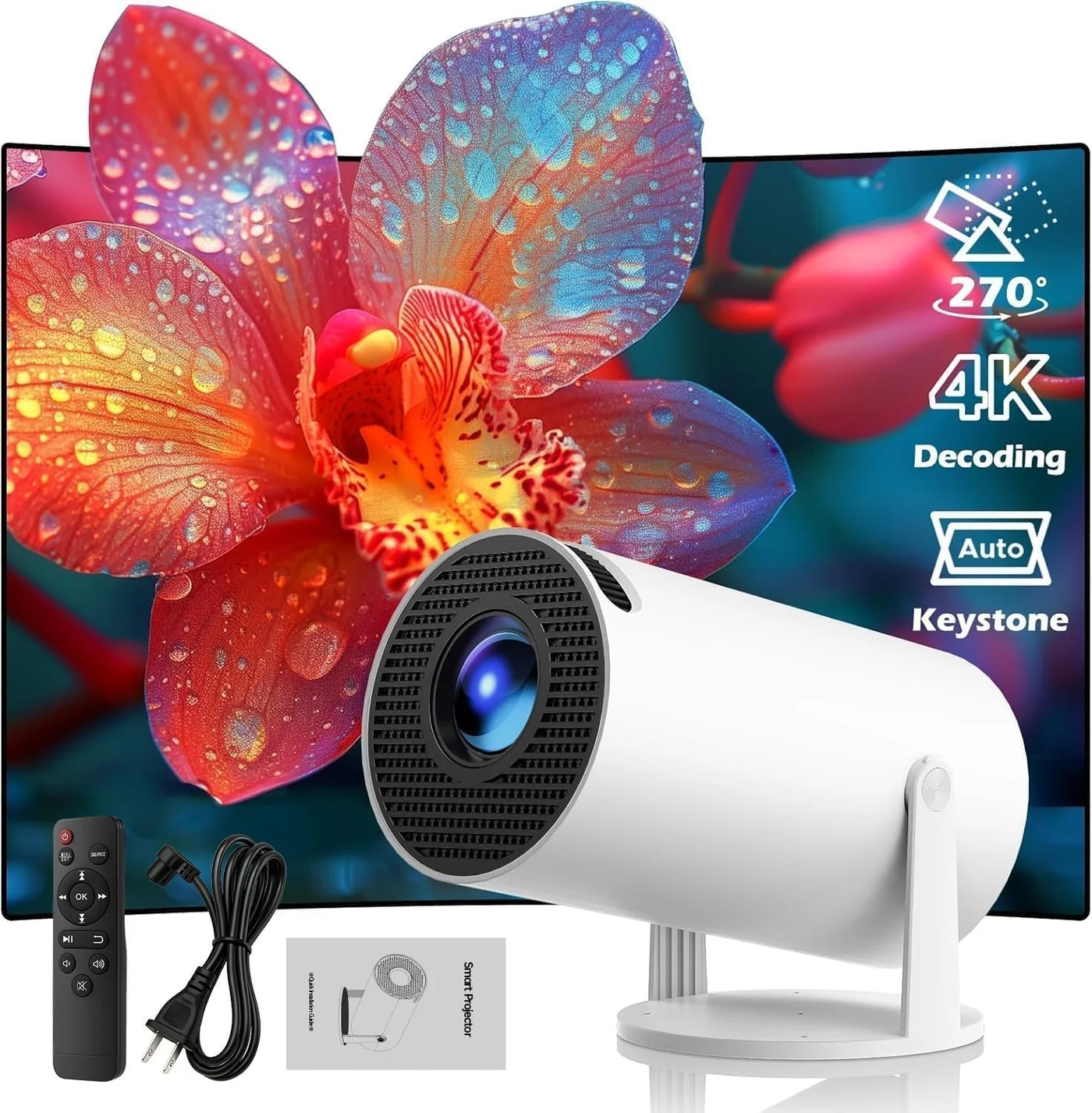 Spark ONE 4K Smart Projector with WiFi 6 and 270¡ã Rotation (Android 11.0, Auto Keystone, Home Theater) f1qx7