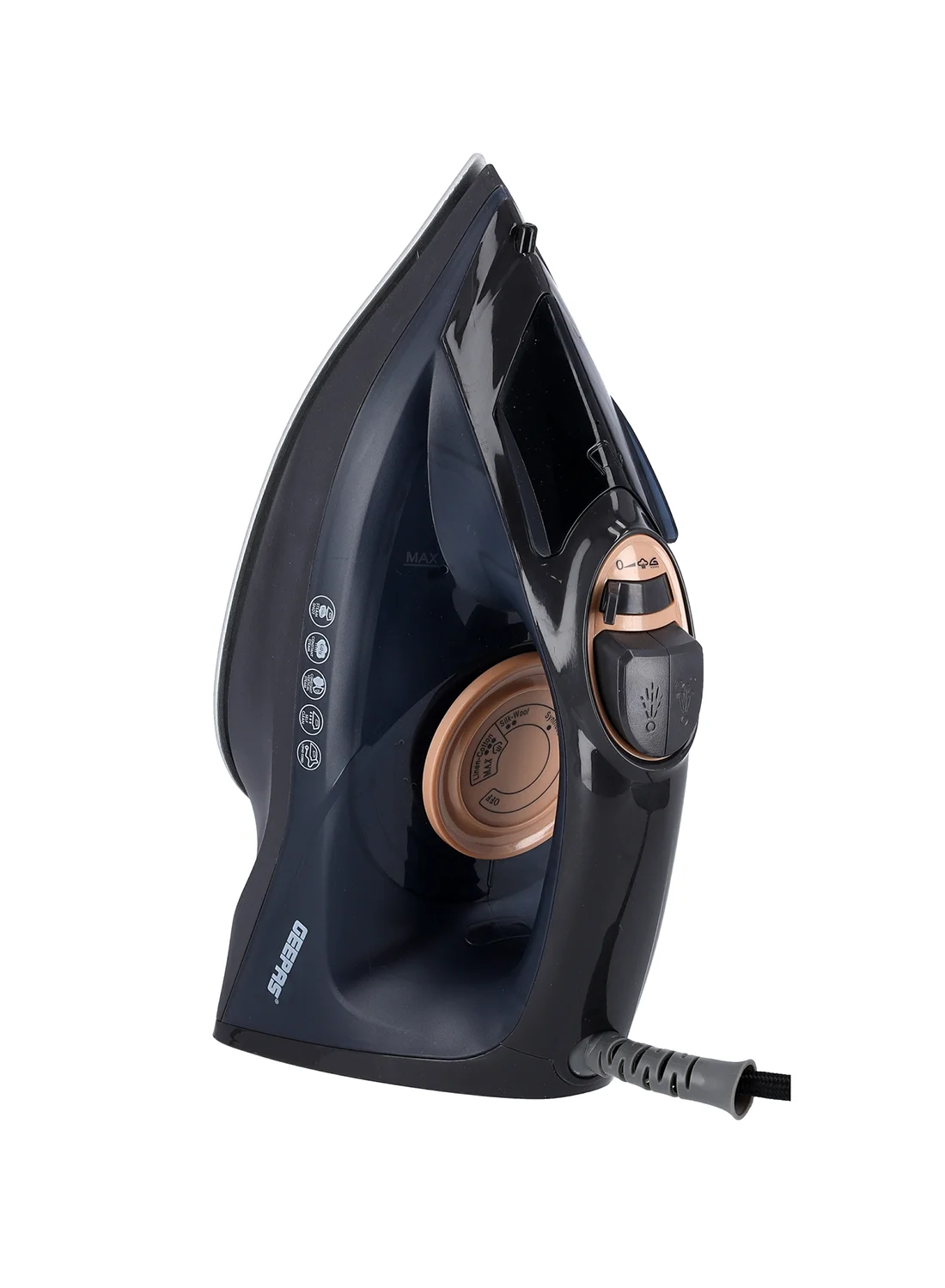 Geepas Steam Iron with Ceramic Soleplate and Adjustable Temperature Control (Black, 220 mL, 2400 W) obepj