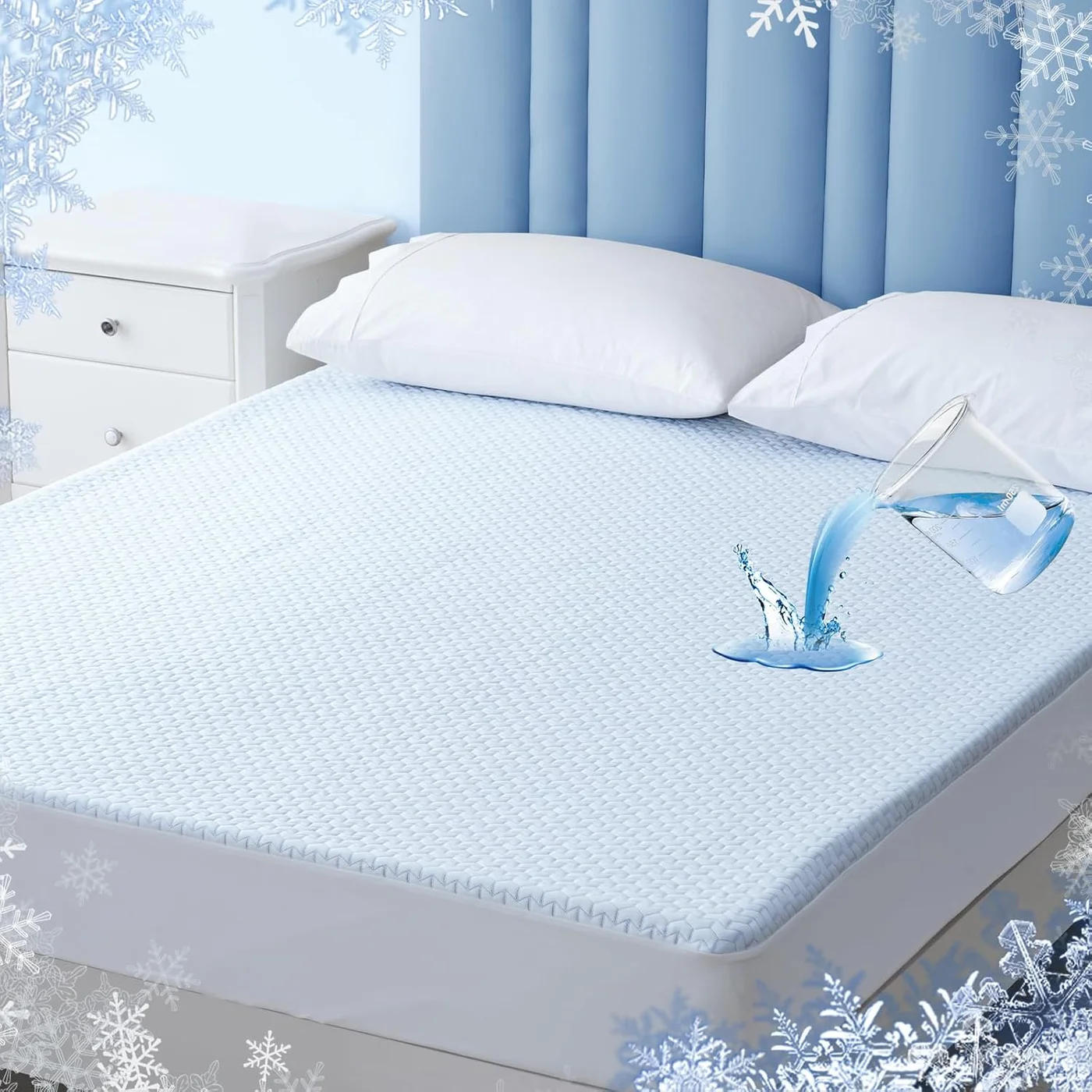 PHF King Cooling Waterproof Mattress Protector, Breathable 3D Air Pad Cover with 40cm Deep Pocket (200cm x 203cm) rzqkl