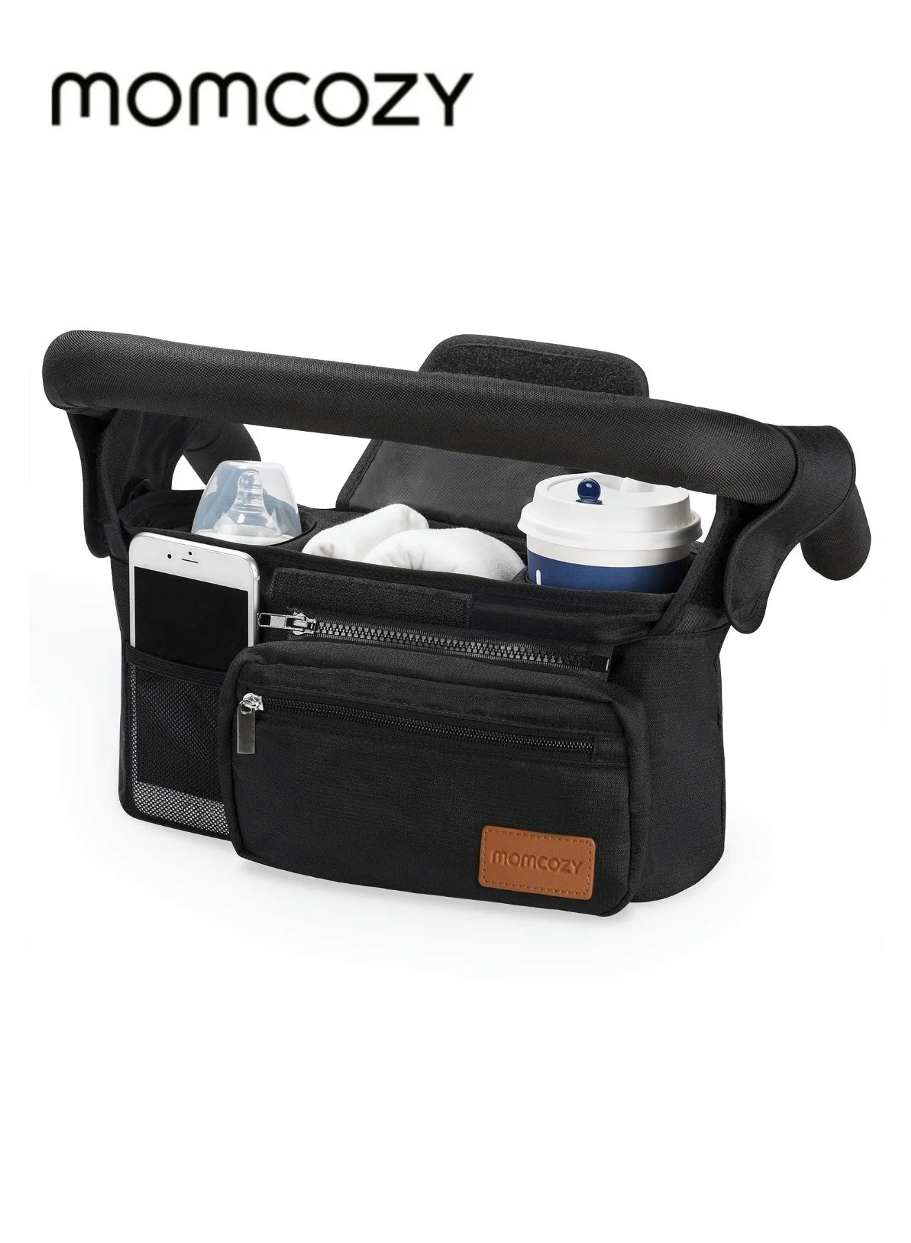 Momcozy Universal Stroller Organizer with Insulated Cup Holder and Detachable Phone Bag (Black, 1 Pack) r7oxj