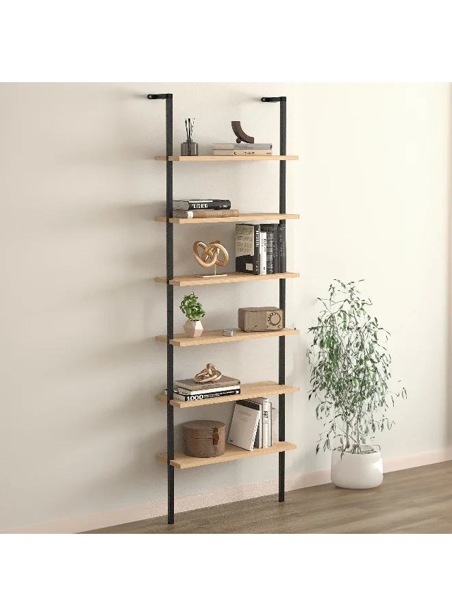 Home Box 6-Tier Wall Mounted Bookshelf Premium Natural Wood Storage Organizer (180 cm) jtoea