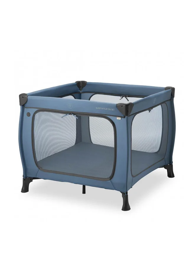 Premium Travel Bed and Playpen Set with 5 cm Mattress Foldable Portable Crib for Babies and Toddlers (Dark Blue, 90 x 90 cm) jgc8m