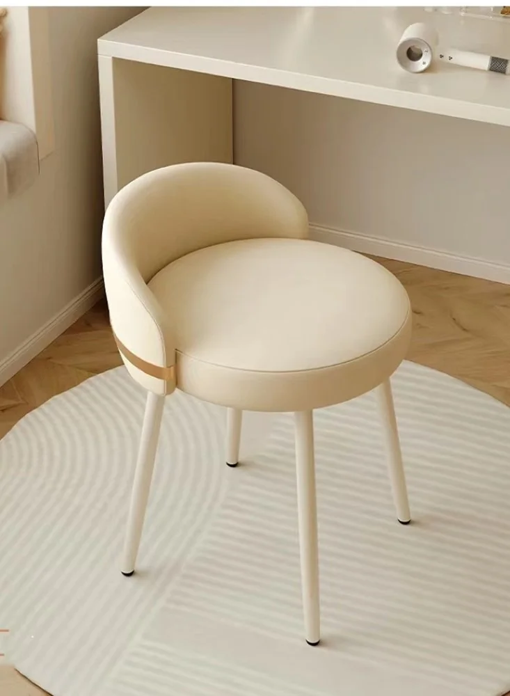 Kutis Metal Makeup Swivel Chair Premium Vanity Seating for Bedroom (Off-White, 42x38x53 cm) nl7od