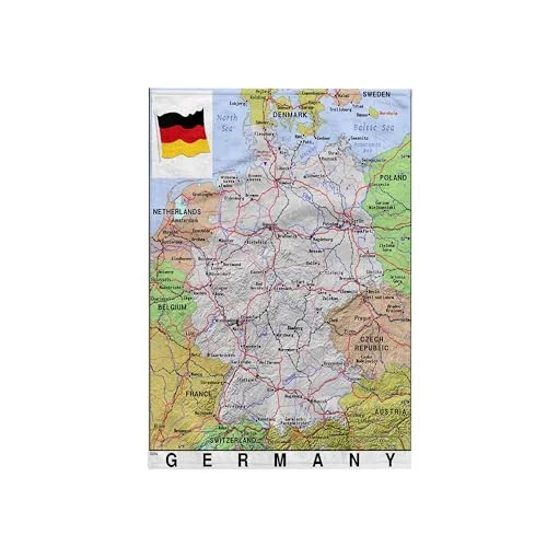 Decorative Germany Map Hand Towel with Cities and Flag Design (38 cm x 56 cm) cu989