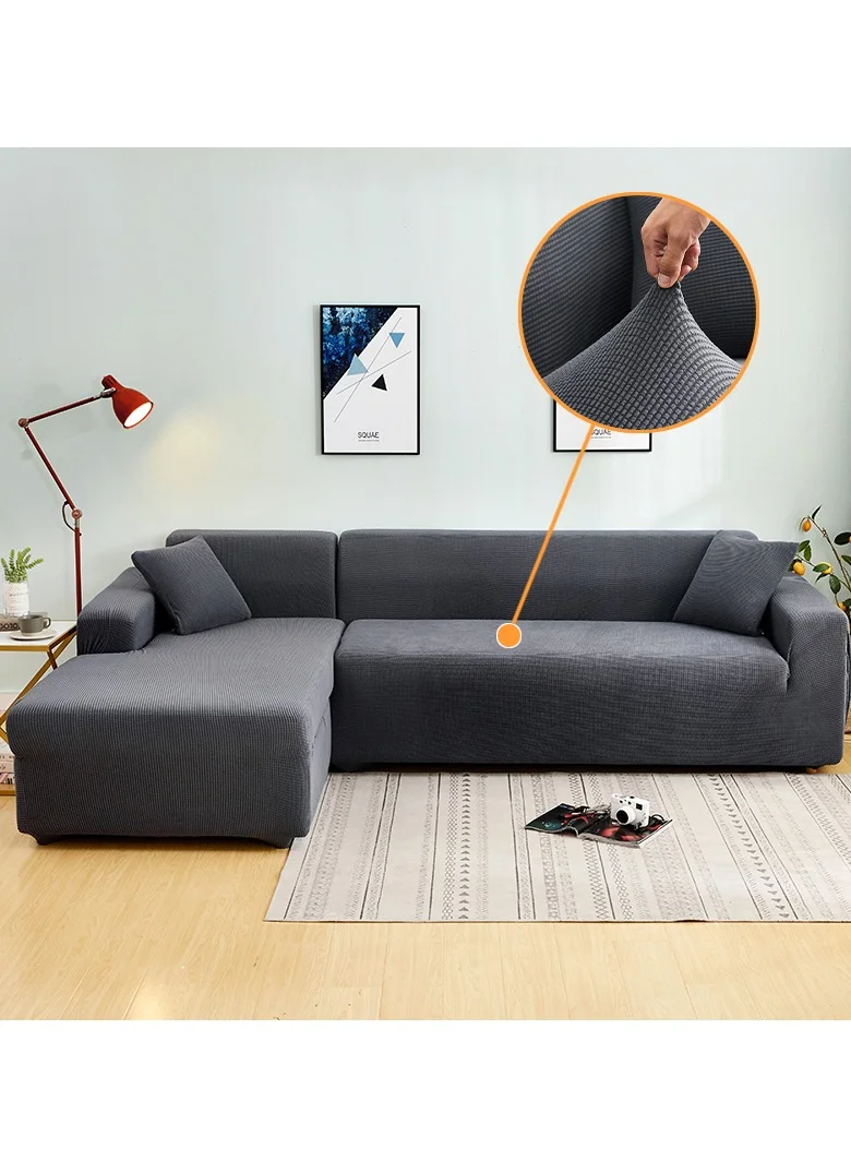 DUNISO L-Shaped Sofa Slipcover Set, Premium Elastic Corn Silk Fabric Furniture Protector for 5-Seater Sectional (2-Seater + 3-Seater) 8r0ny