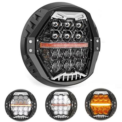 LX-LIGHT 7 Inch LED Motorcycle Headlight 120W High Brightness with Amber Turn Signal (18 cm) box94