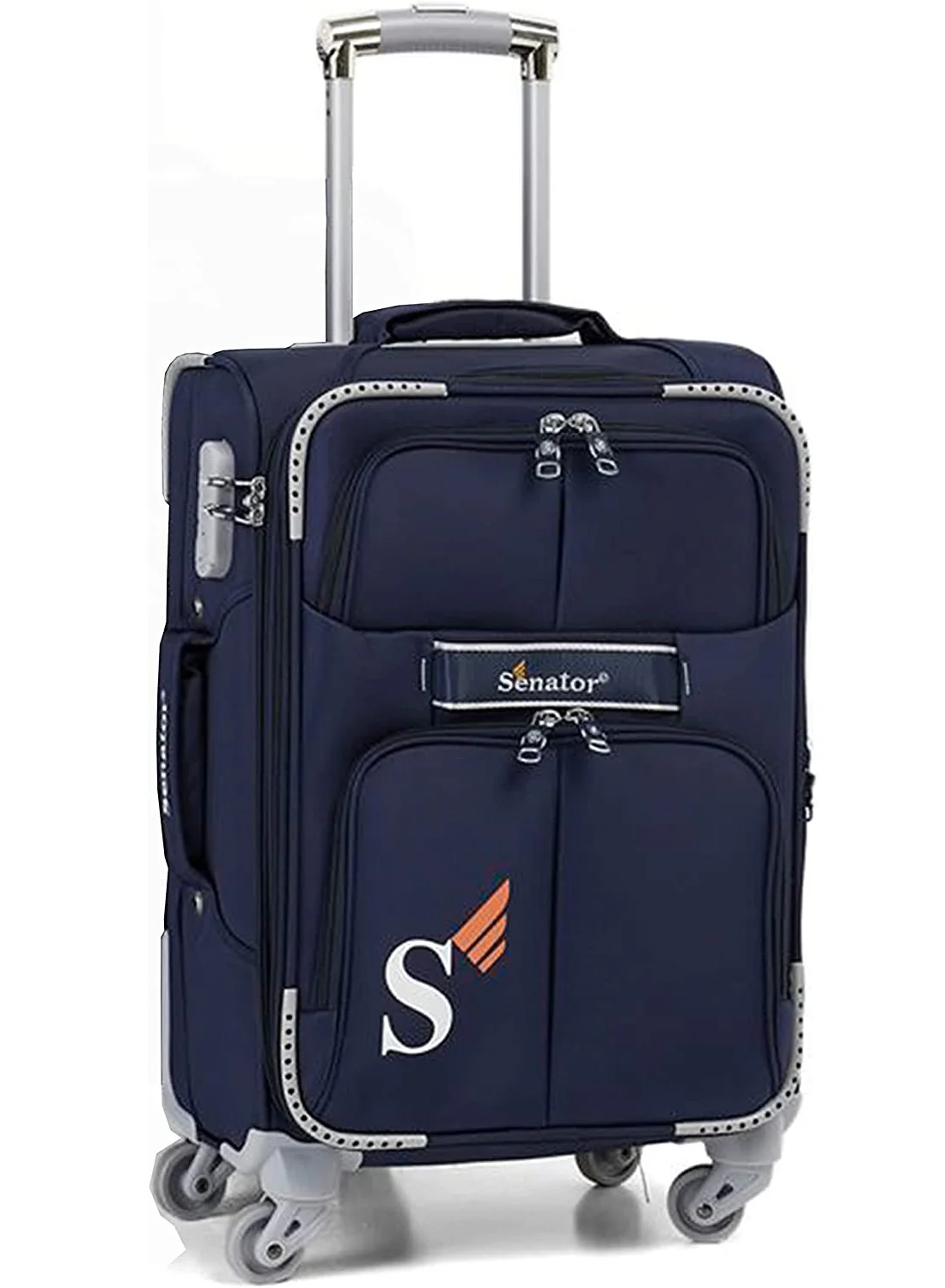 SENATOR Soft Shell Luggage Trolley Expandable Suitcase with 4 Spinner Wheels (Navy Blue, 65 cm) 43k0b